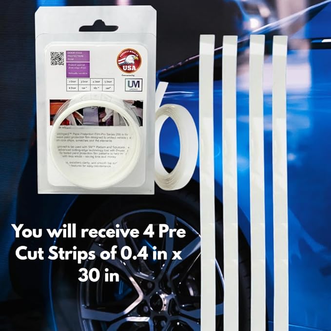 Door Edge Paint Protection Film, Car Door Handle Cup, Scotch Guard, Mini Knife, Squeege Cloth PPF Precut, Universal Fit, Protector, Upromax SelfHealing Scratch (Door Edge/Clear/4-Doors)