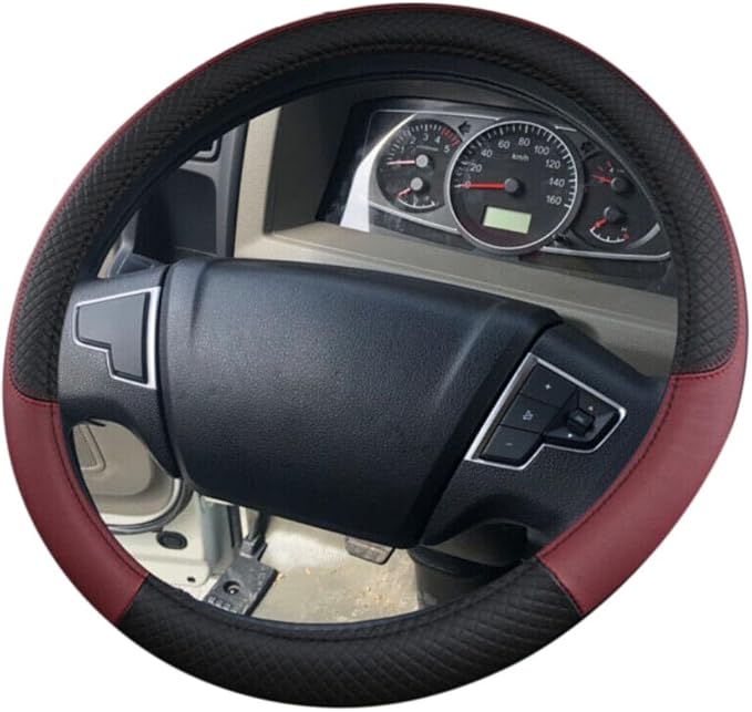 Car Van Semi Truck Trailer Bus Leather Steering Wheel Cover 15" 16" 17" 18" 19" Maximum Grip (Burgundy,50cm/19.5in)