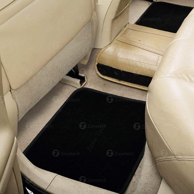 Zone Tech All Weather Carpet Vehicle Floor Mats- 4-Piece Black Premium Quality Carpeted Floor Liners Plus Vinyl Heel Pad for Additional Protection - Driver Seat, Passenger Seat and Rear