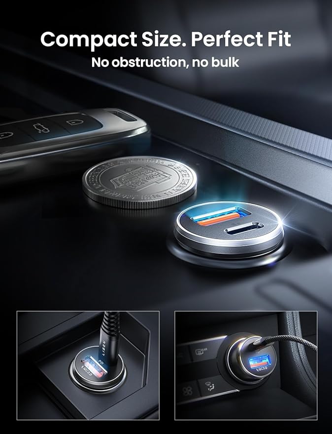 LISEN Car Charger USB C, 54W Cigarette Lighter USB Charger Adapter, Car Accessories for Men, Mini USBC Cars Fast Charging Adapter USBC Type C 12V Plug Outlet, for iPhone 17 Pro Max 16 15 14 13 12 Plus