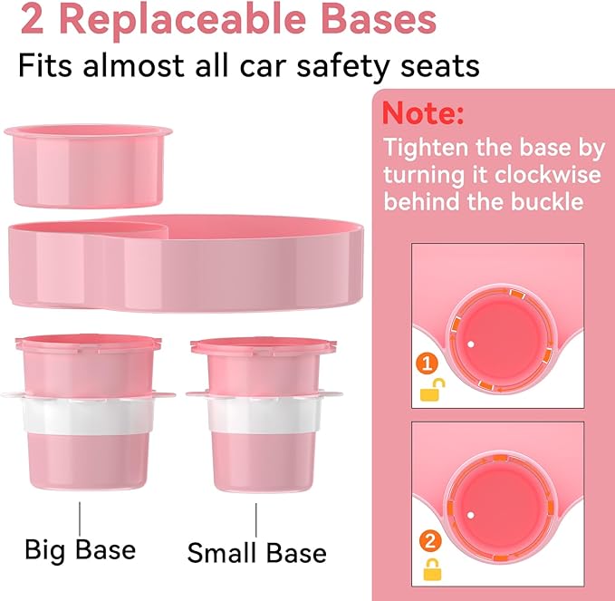 [2 Packs] Kids Car Seat Tray, Travel Tray with Cup Holder for Toddler Baby, Kids Car Seat Food Snack Organizer for Road Trip, Stroller snack, travel must haves - Pink