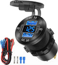 78W 12V USB Outlet 4 Port Car Charger Socket, Dual PD USB C and Dual Quick Charge 3.0 Port Aluminum Charger with Voltmeter DIY Kit Waterproof for Car Boat Marine Motorcycle RV ATV Truck Golf Cart, etc