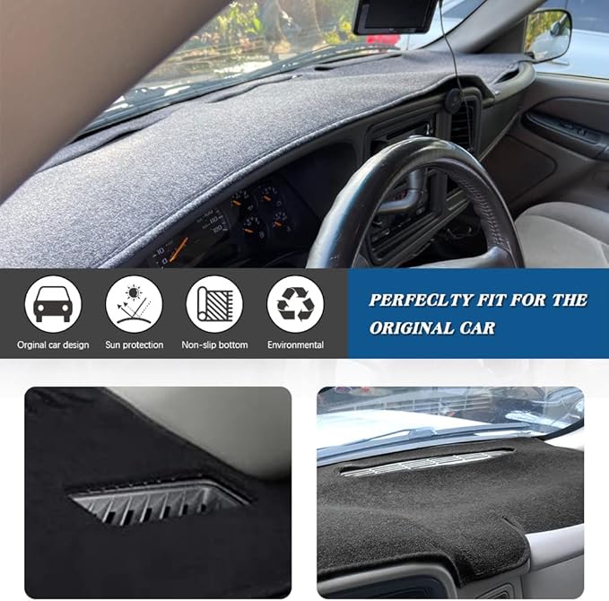Dashboard Cover Mat Compatible with 1999-2006 Chevy Silverado/GMC Sierra,2000-2006 GMC Yukon XL/Chevy Tahoe Suburban Avalanche Dash Cover Mat Carpet Premium,Black