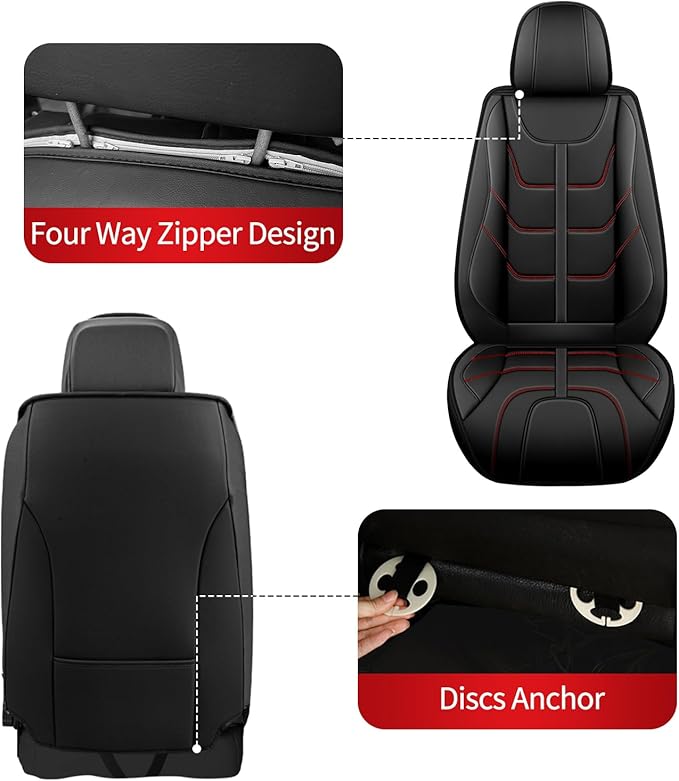 TTX LIGHTING Car Seat Covers fit for Cadillac XTS 2013-2018 - Waterproof Leather Automotive Seat Protectors (2 Front Seats, Black & Redline)