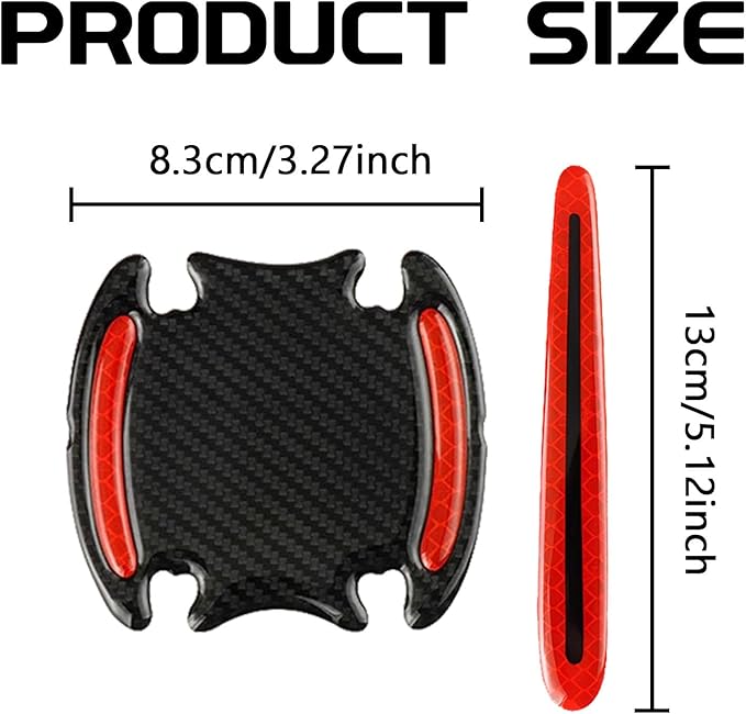 8PCS Car Door Handle Scratch Protectors, 3D Carbon Fiber Door Handle Bowl Cover Guards for Vehicles, Reflective Automotive Doors Handles Cup Accessories Paint Protective Film Sticker (Red)