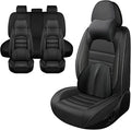 Iceleather Luxury Car Seat Covers for Ford Edge 2007-2025,Waterproof Soft Breathable PU Leather Seat Cover with Storage Pockets(Classic Black,Full Set with Pillow)