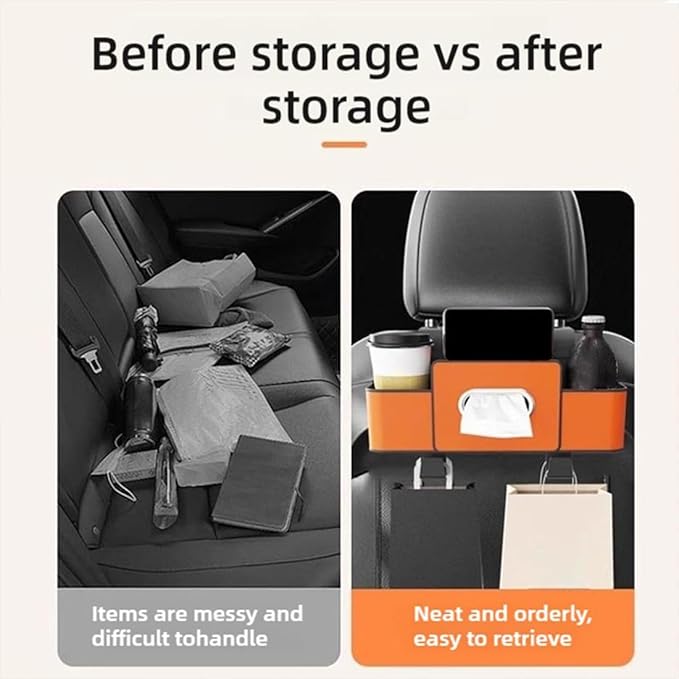 Car Organizer Back Seat, 2026 New 3 In 1 Car Backseat Organizer with Drink Cup Holder Tissue Box, Multifunctional Car Seat Back Storage Box for Hold Phone,Snacks, Drinks, Handbag (Black)