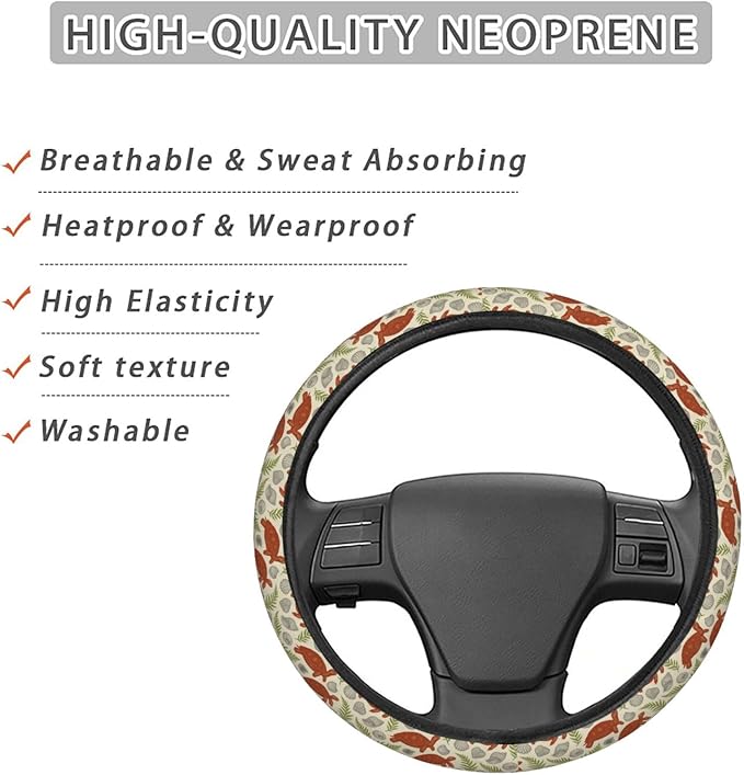 FeHuew Vintage Orange Turtles Steering Wheel Cover for Women, Girls 15 inch Universal Auto Car Anti Slip Wrap Steering Wheel Covers Fit for Vehicles, Truck, SUV