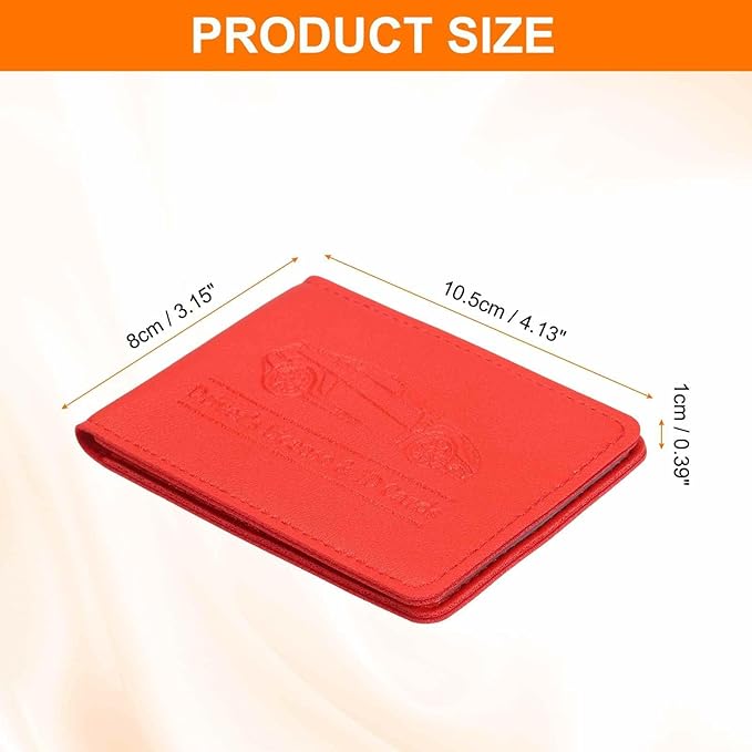 HARFINGTON Car Registration and Insurance Holder PU Leather Vehicle Glove Box Organizer Storage Accessories Car ID Holder with 6 Pockets for License ID Card Bank Card Documents, Red