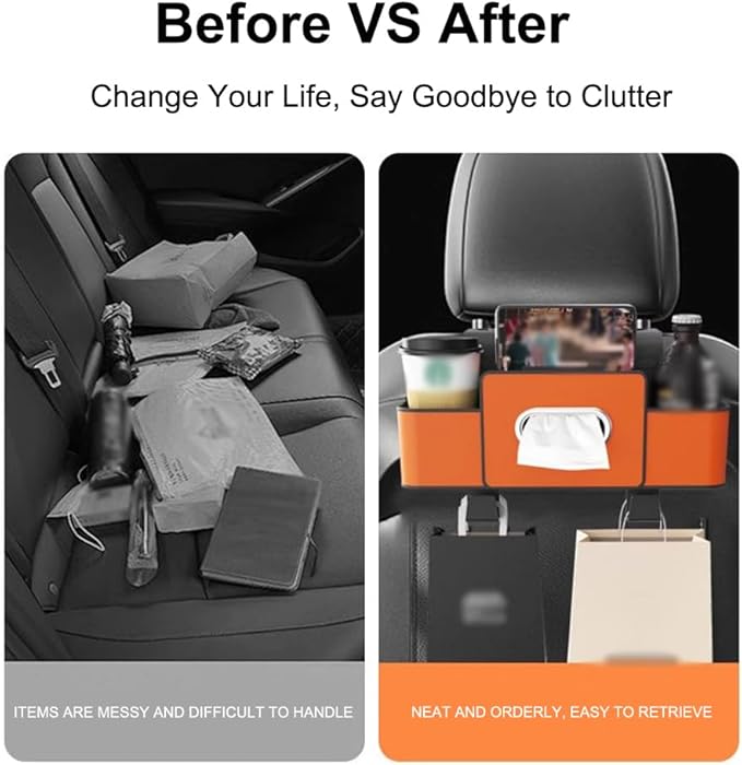Multifunctional Car Organizers and Storage Back Seat, 3-in-1 Car Backseat Organizer, Car Seat Organizer Backseat, with Tissue, Phone, Cup, Handbag Holder (Black)