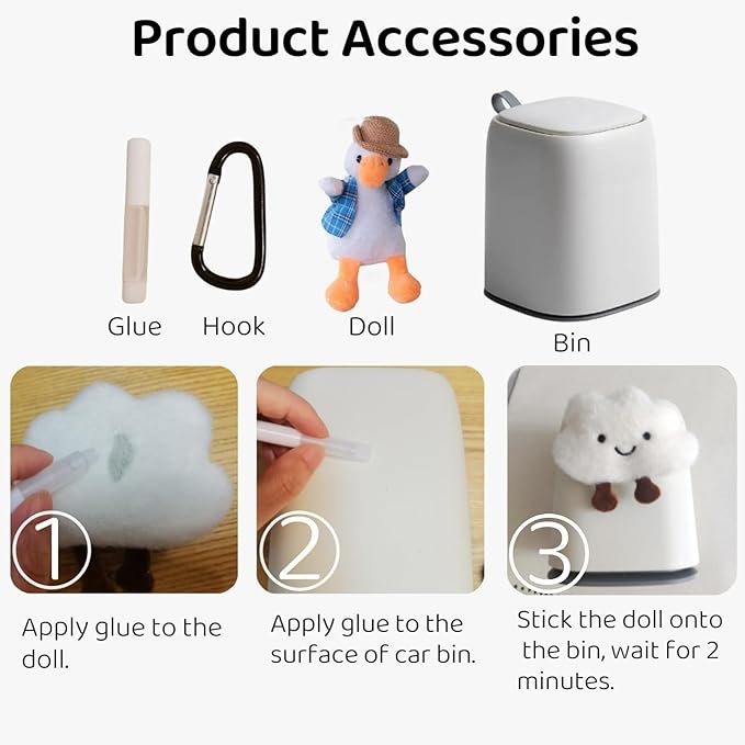 Car Can Garbage Bin Cute Cartoon Style Hanging Car Flip Lid Trash Can Detachable Leak-Proof ABS Material Spaceman Duck Smile Cloud (Duck)
