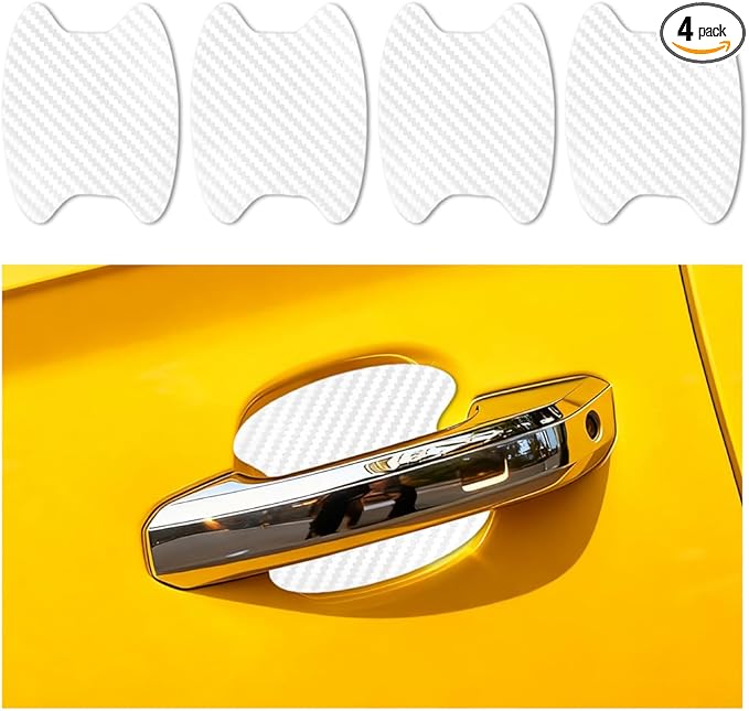 Car Door Handle Cup Scratch Protector, 4PCS 3D Carbon Fiber Vehicle Handle Bowl Sticker, Automotive Exterior Door Cup Protection Decal, Universal for SUV Caravan Automobile (White)