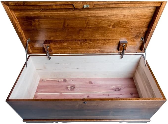 Rustic Red Door Co. Cedar Hope Chest with Waterfall Top, Amish Made Wooden Storage Trunk Box for Bedroom, Blanket, Clothes, Anti-Slam Hinges and Lock, 46", Brown Maple Wood, Asbury Stain