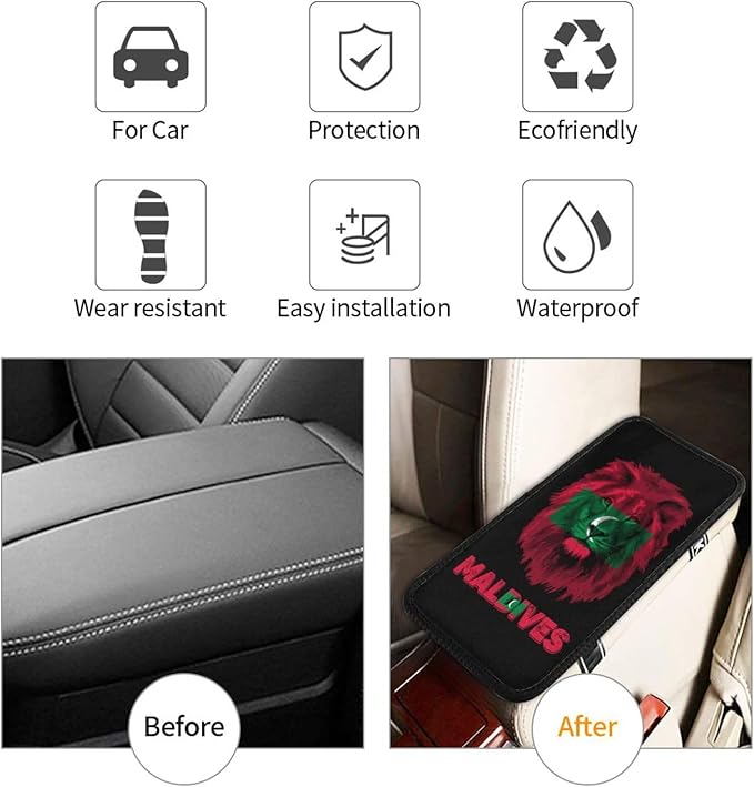 Vintage Maldives Maldivian Flag Lion Head Auto Center Console Armrest Cover Car Handrail Box Cushion Pad Mat Universal Fit Most Vehicle Sedan Truck SUV Soft Comfort Decor Accessories