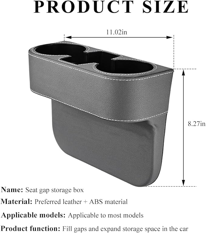 Car Cup Holder Gap Filler Organizer, Multifunctional Auto Front Console Gap Filler with Cup Holder, Leather Extra Cup Holder Storage Box for Car Truck SUV, Car Accessories (Gray)