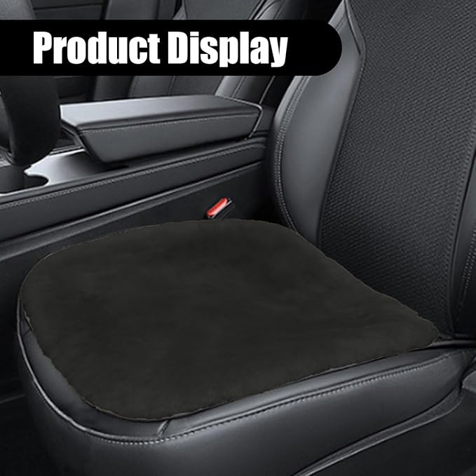 Sheepskin Car Seat Cushion, Soft Comfort Winter Driver Seat Cover, Fluffy Faux Fur Front Seat Pad, Car Seat Protector Pad for Office Chair, Universal Interior Accessory for Car SUV Truck (Black)
