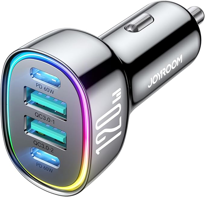 120W for iPhone 17 Pro Car Charger USB C, 4-Port Car Charger Fast Charging, PD&QC3.0 Type C Car Phone Charger, Cigarette Lighter Adapter, Car Accessories for iPhone 16 16e 15 17 Air Pro Max, Samsung