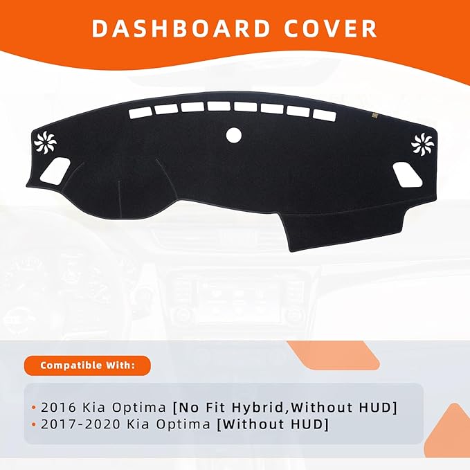 KEYOOG Dashboard Cover Dash Mat Fit for K-ia Optima /K5 2020-2017 (Cover Extended Edition,W/o HUD Models),Car Dash Board Mat Anti-Glare Carpet,Non-Slip Pad Sunshield Protector (Black)