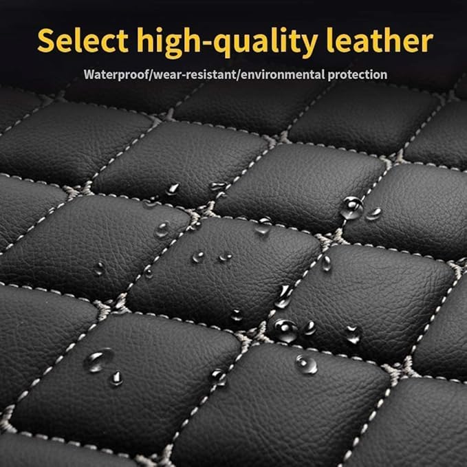 Custom Making Car Floor Mats for 96% Car Model Luxury Leather All Weather Waterproof Anti-Skid Full Coverage Liners (Black mat Gold line)