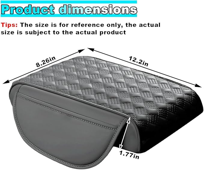 Car Center Console Cover with Storage Pocket, Waterproof Leather Car Armrest Cover Cushion Pad Distributes Elbow Stress, Non-Slip Middle Console Storage Box Covers for Most Vehicles (Grey)