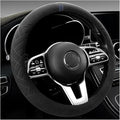 Car Suede Steering Wheel Cover, Non-Slip Protector for Auto Steering Wheel with Grid of The Correction Marker, Breathable Universal Automotive Accessories, Fitting 14.5-15 inch