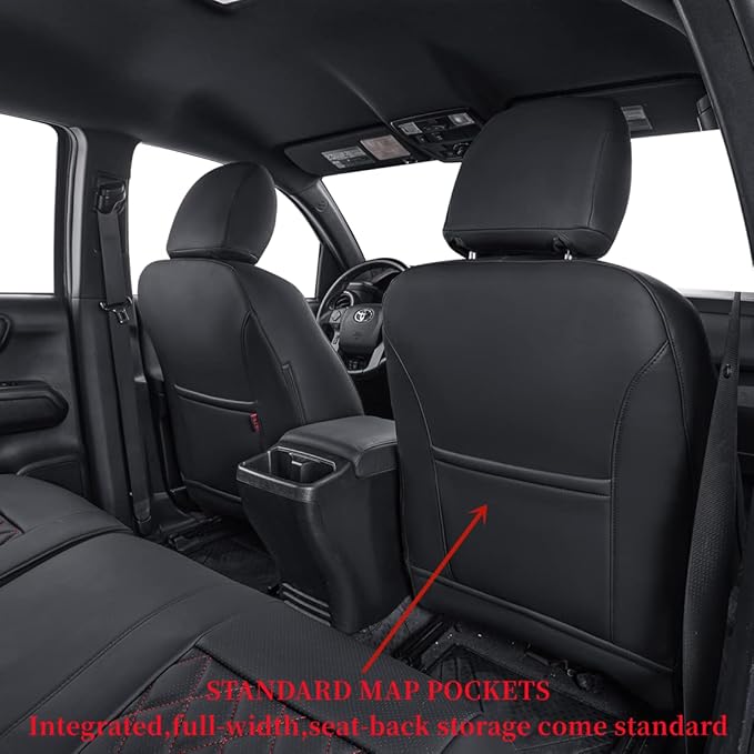 coverdream Tacoma Seat Covers Custom Fit for 2005-2011 Toyota Tacoma Double Cab/Crew Cab(TRD Sport Seats),Fully Covered Faux Leather Seat Protector-Full Set(Black & Diamond)