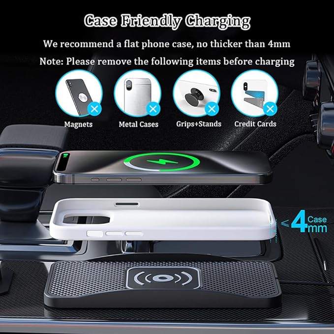 Wireless Car Charger Pad for Ford F150 2000-2025, Type-C/USB 20W Car Wireless Charger Non-Slip Phone Charging Pad Car Accessories,B 30cm Cable USB Plug