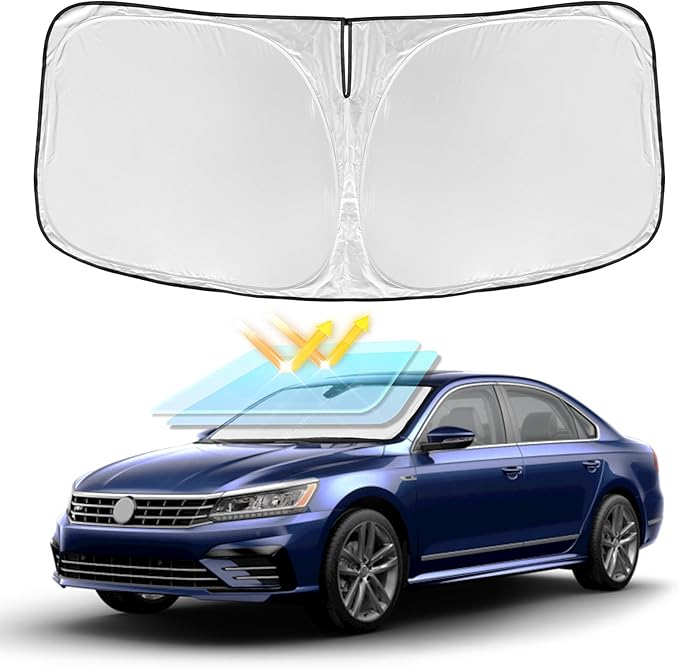 for Volkswagen Passat 2012-2022 Windshield Sun Shade - 4 Layers Car Sunshades for Front Windows Shade Cover Custom Fit for Passat Sun Visor 240T Retractable Shade Blocks UV Rays Car Accessories