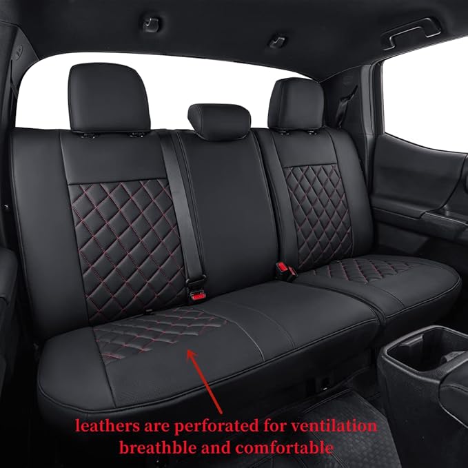 coverdream Tacoma Seat Covers Custom Fit for 2005-2011 Toyota Tacoma Double Cab/Crew Cab(TRD Sport Seats),Fully Covered Faux Leather Seat Protector-Full Set(Black & Diamond)