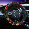 Cherry Steering Wheel Cover Red Cherry on Black Background Steering Wheel Cover for Women Men Anti-Slip Breathable Steering Wheel Protector Car Accessories