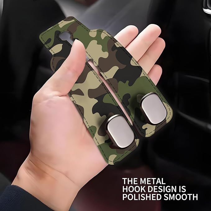 NUGGHU Car Seat Headrest Hook, Universal Leather Cute Hanger Holder Hook, Storage Organizer Interior Accessories for Purse Bags Handbag Green Camouflage