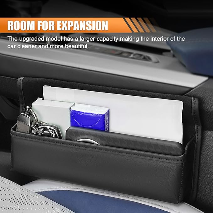 Car Seat Gap Filler Organizer, Leather Waterproof Auto Front Seat Storage Box, Portable Car Seat Side Pocket Organizer, Vehicle Interior Storage Accessory for Phone Glasse Key Card (Black)