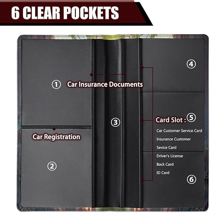 Car Registration and Insurance Holder, PU Leather Auto Document Holder for Men&Women, Vehicle Glove Box Compartment Organizer with Magnetic Shut for Driver's License, Mechanical Frog Pattern
