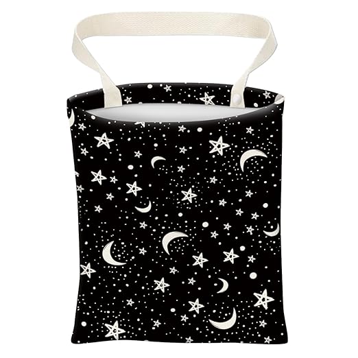Car Trash Can, Cute Car Trash Bag, Hanging Car Organizer and Storage Bag, Trash Bin for Car Accessories, Vehicle, Travelling, Camping Black White Moon Star