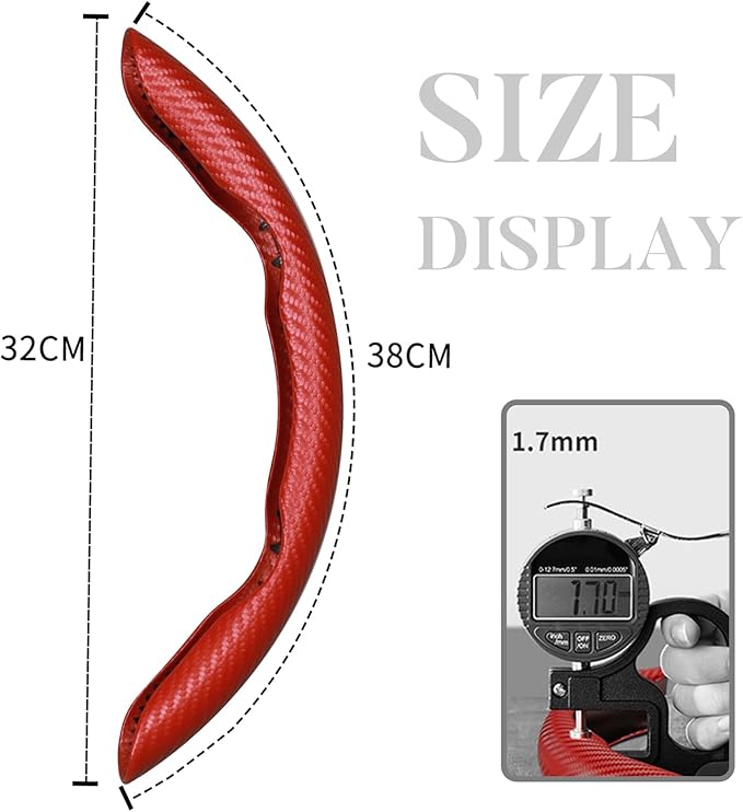 Carbon Fiber Steering Wheel Cover Anti-Slip Wrap Snap on Car Steering Wheel Accessories Grip 15 inch Universal 3pc Matte Red