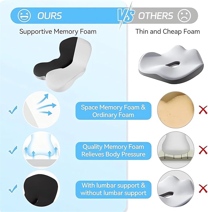 Memory Foam L-Shaped Integrated Seat Cushions for Car Truck Driver Ergonomic L Shape Lumbar Cushion Sciatica Back Pain Relief Office Chair Butt and Back Support Pillow Long Driving Booster Seat