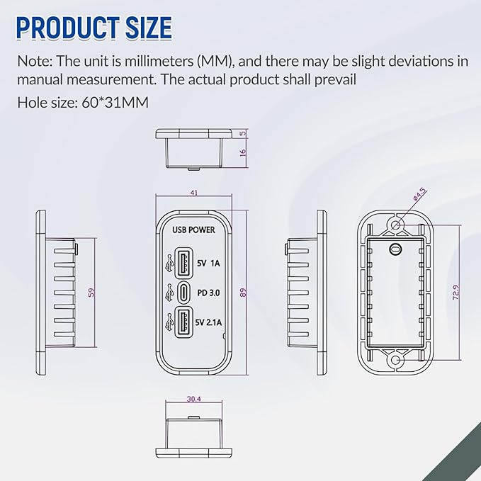 3 Ports 12V RV USB Outlet 45.5W, 2PCS PD3.0 Type-C Quick Charge & Dual USB A Port 3.1A Panel Wall Mount, Automotive Car Socket Charger Adapter for RV Marine Boat Bus ATV Motorcycle Truck,2PCs Silver