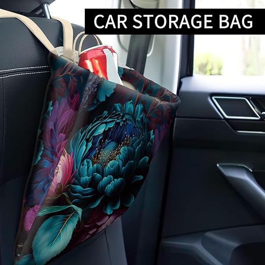 ABUIFDK Car Trash Can, Cute Car Trash Bag, Hanging Car Organizer and Storage Bag, Trash Bin for Car Accessories, Vehicle, Travelling, Camping Cute Beautiful Flowers