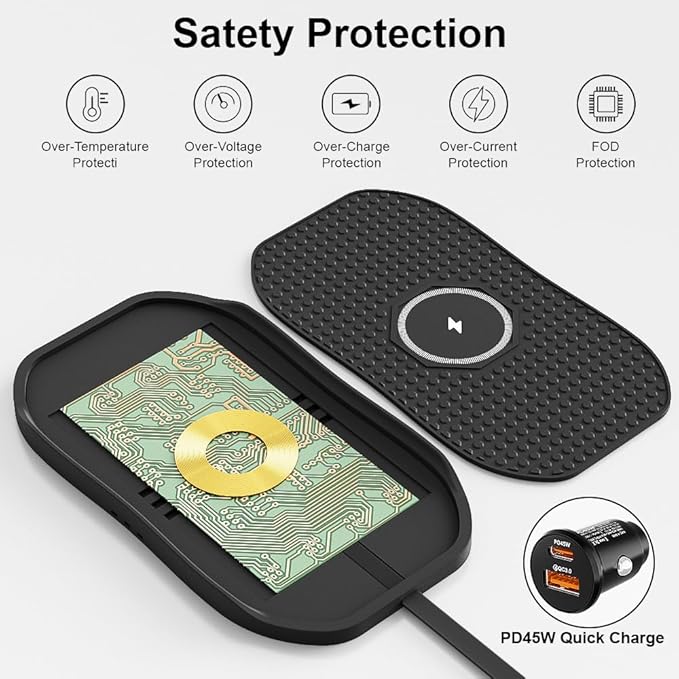 Wireless Charger for Car, Type C Wireless Fast Charging Pad,Charging Station for Multiple Devices,Adapter for iPhone 17 16 15 14 13 12 11, AirPods 3/Pro 2, Samsung S24/S23/S22