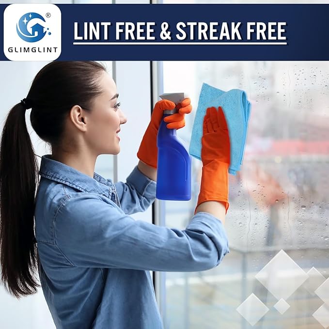 GLIMGLINT Blue Microfiber Cleaning Cloth, 150 Pack Cleaning Rags, Cleaning Towels with 3 Color Assorted, 14"X12"