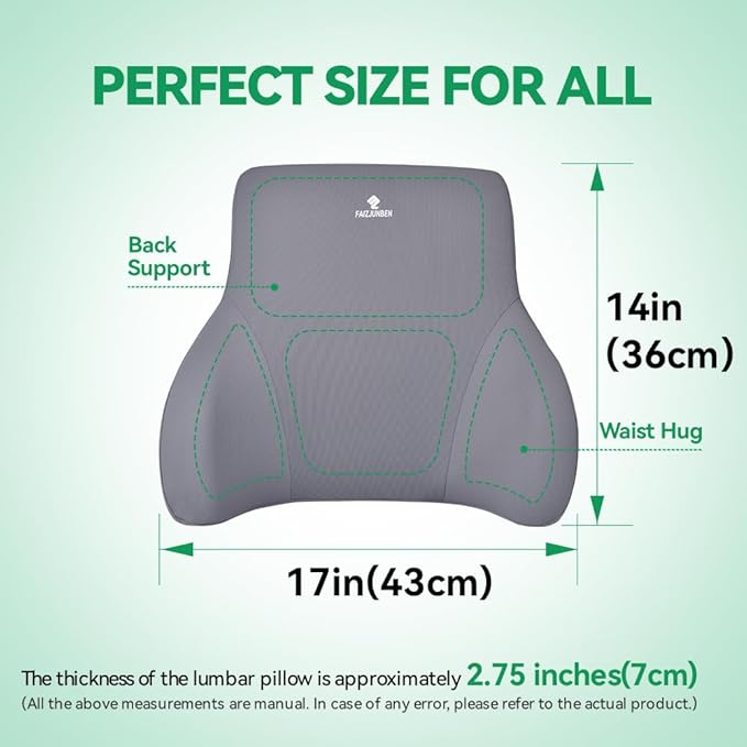 FAIZJUNBEN Lumbar Support Pillow, Memory Foam Cushion, Improve Posture and Relieve Low Back Pain, Lumbar Support for car Seats, Gaming Chairs, Office Chairs, wheelchairs