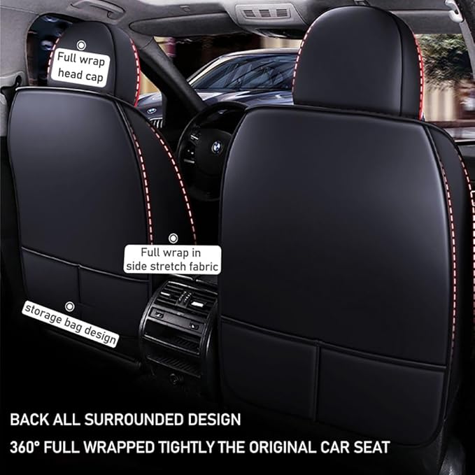 Niscarda for Volkswagen Taos Front Seat Covers 2022-2024, Universal Fit Anti-Slip Seat Protector with 2 * Headrest & 2 * Back Pillow (Black and Red, Front Pair)