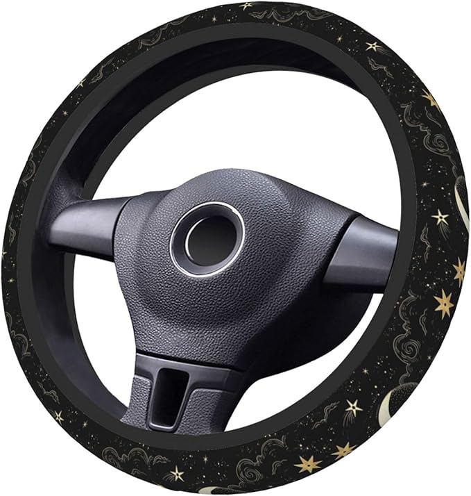 Stars Clouds Moon Steering Wheel Cover, Non-slip Breathable Neoprene Steering Wheel Covers, Women Car Accessories Universal 15 Inch Fit Auto, Suvs, Truck