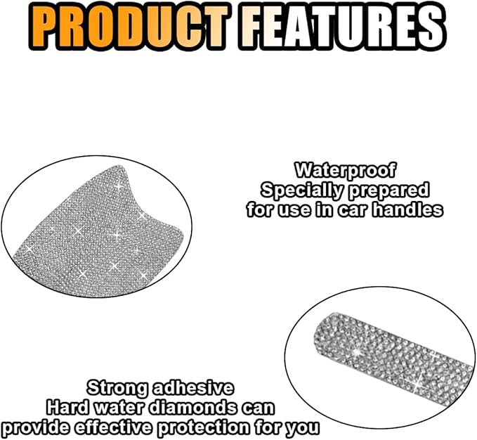 Bling Car Door Handle Protector, Bling Auto Doors Handles Sticker Anti-Scratch, Universal Car Door Handle Protective Cover, Shiny Rhinestone Auto Decor Accessories for Women (White)