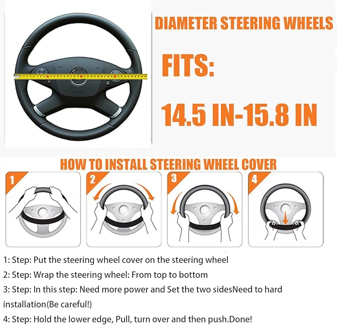 15 Inch Car Leather Steering Wheel Cover, Automotive Accessories Elastic Breathable Anti-Slip Soft Wheel Protector Fits Men and Women, Suitable for SUVs, Trucks, Vehicles and RVs (Gray)