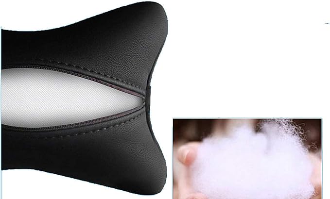 Thomakoo Car Neck Pillows 2pcs Pack Car Headrest Pillow Pu Leather Car Cervical Pillows for Traveling Car Pillows Filled by Fiber (Black) (Black Blue)