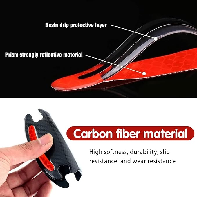 ijuicy 4 Set Reflective Car Door Handle Bowl Sticker, Carbon Fiber Car Door Handle Scratch Protector Cover (Red)