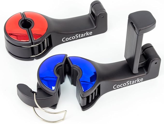 2 in 1 car headrest Hidden Hook with Cell Phone Holder Car Back Seat Hook Universal for Purses and Bags 360° Rotation Adjustable Hanger Rear Hook for Car Seats Silve (red &Blue)