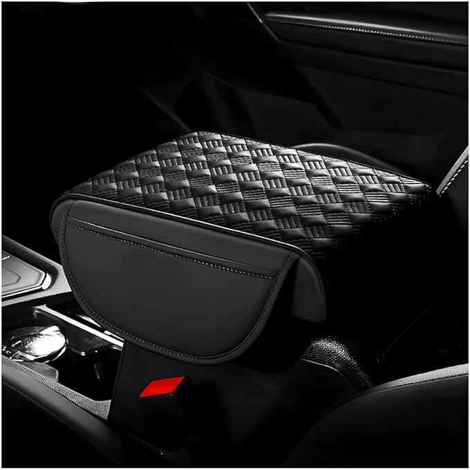 Car Armrest Cushion, 12.6"×8.7" Waterproof Leather Center Console Cover with Pocket, Auto Comfortable Memory Foam Middle Console Elbow Pillow Cushion Pad, Car Accessories (Black)