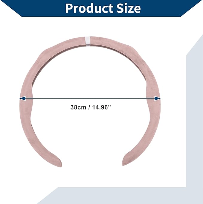 Suede Steering Wheel Cover ABS Car Steering Wheel Protector 14.96" Pink Silver Tone 1 Pc